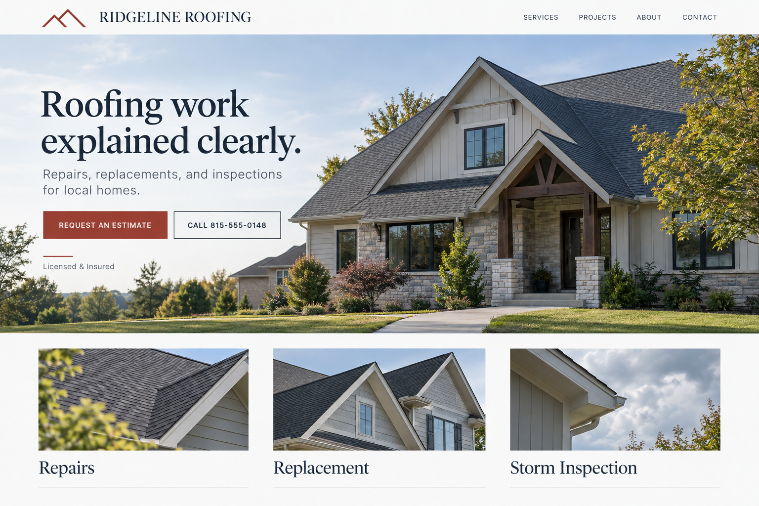 Roofing business website concept